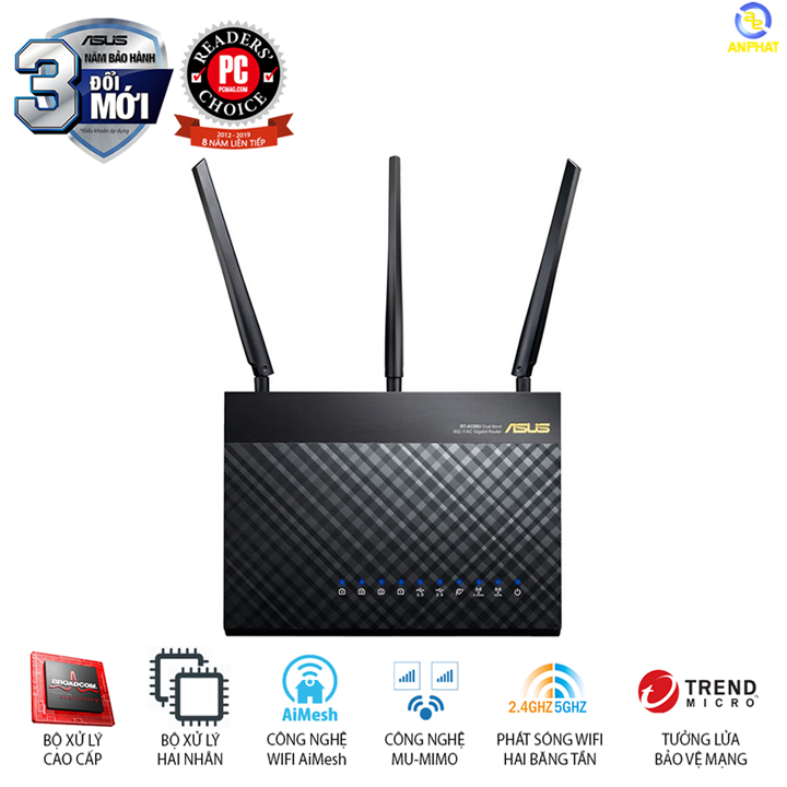 Router Wifi ASUS RT-AC68U (Chuẩn Doanh Nghiệp) Chuẩn AC1900