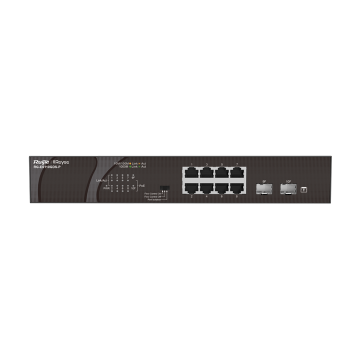 Switch Reyee Ruijie RG-ES110GDS-P (8 cổng 1G RJ45 PoE 120W + 2 cổng 1G SFP Uplink)