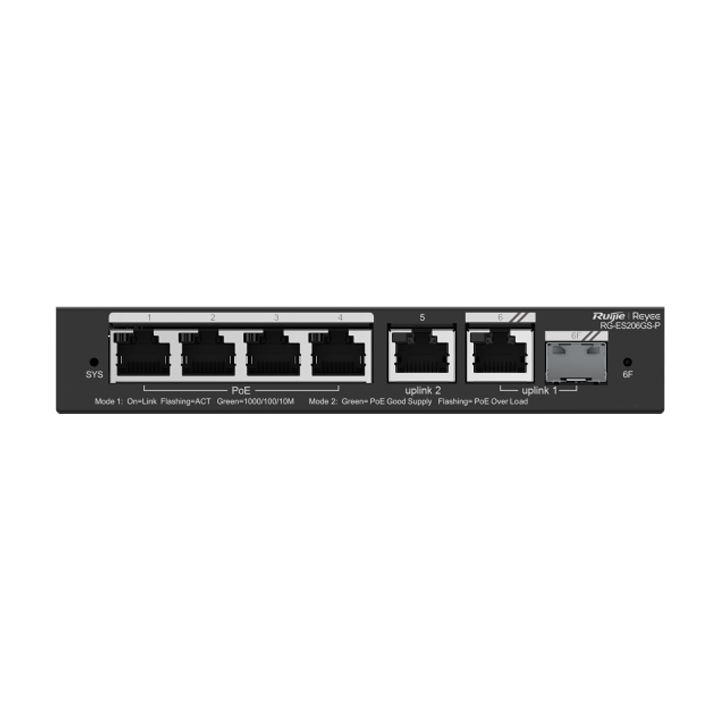 Smart Cloud Managed Switch 6 cổng PoE Gigabit Ruijie Reyee RG-ES206GS-P