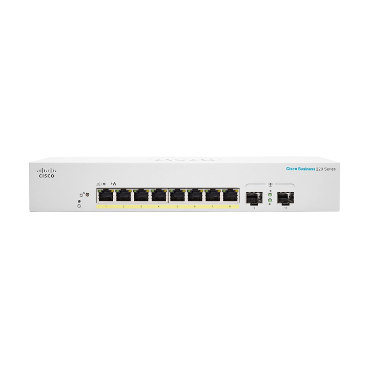 Smart Switch 8 cổng Gigabit PoE 130W + 2 Gigabit SFP Cisco CBS220-8FP-E-2G-EU