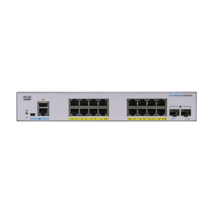 Smart Switch 16 cổng Gigabit PoE 120W + 2 x 1G SFP Cisco CBS250-16P-2G-EU