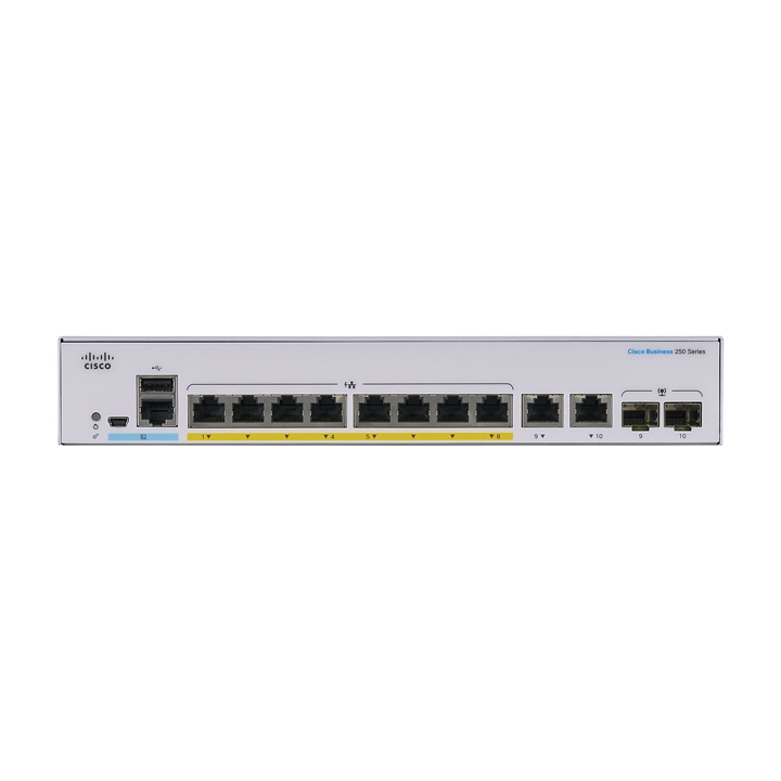 Smart Switch 8 cổng Gigabit PoE 45W + 2 x Gigabit LAN/SFP Cisco CBS250-8PP-E-2G-EU