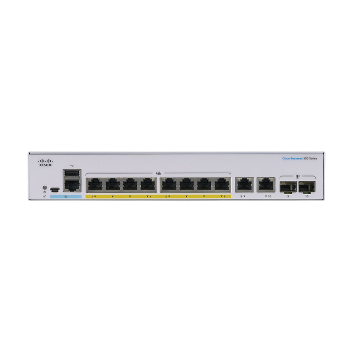 Managed Switch 8 cổng Gigabit PoE 67W + 2 x 1G Copper/SFP Cisco CBS350-8P-2G-EU