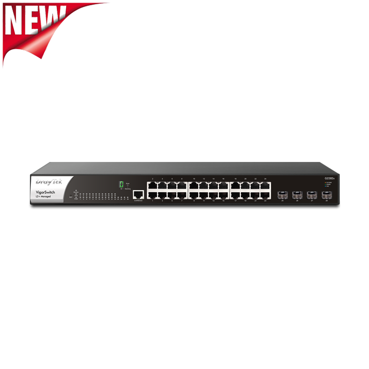 Layer 2 Managed Switch 24 cổng Gigabit + 4 khe cắm SFP 10G DrayTek VigorSwitch G2282x