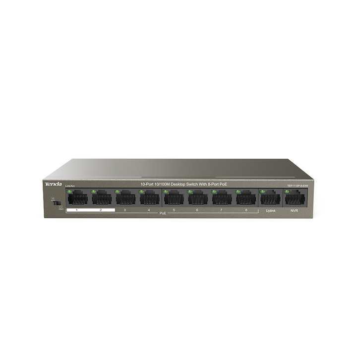 Switch 10/100Mbps 8 cổng PoE + 2 cổng Uplink TENDA TEF1110P-8-63W