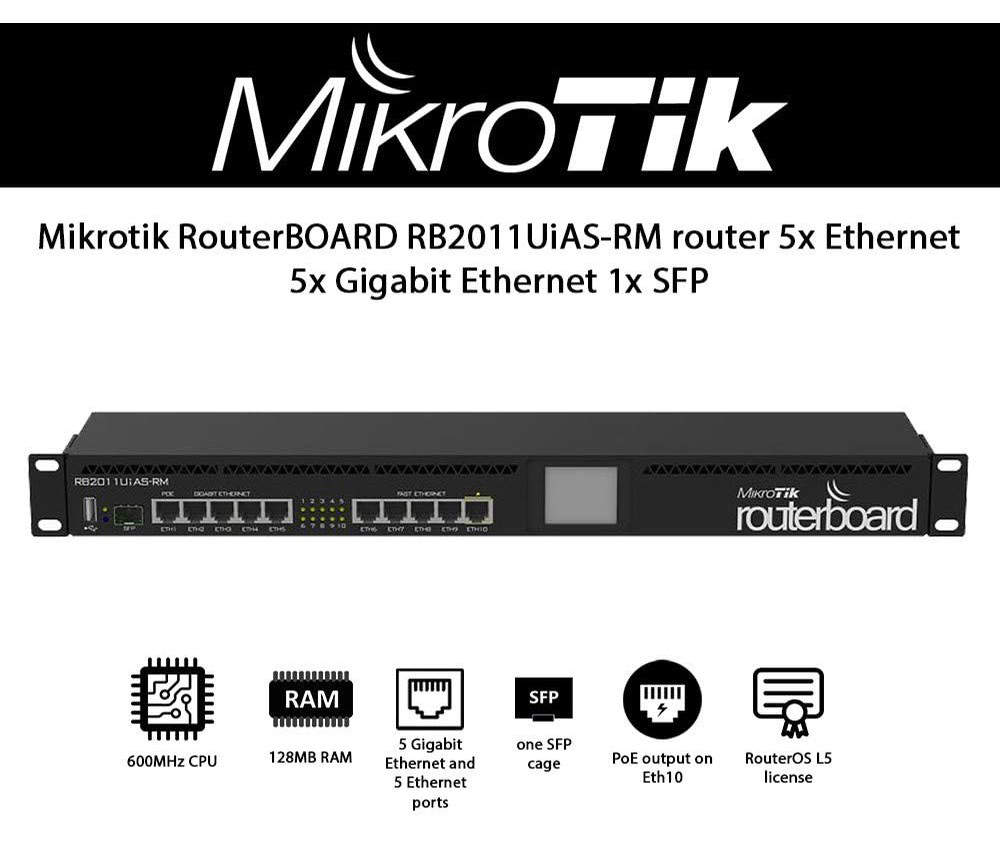 Router cân bằng tải 10 Port MikroTik RB2011UiAS-RM