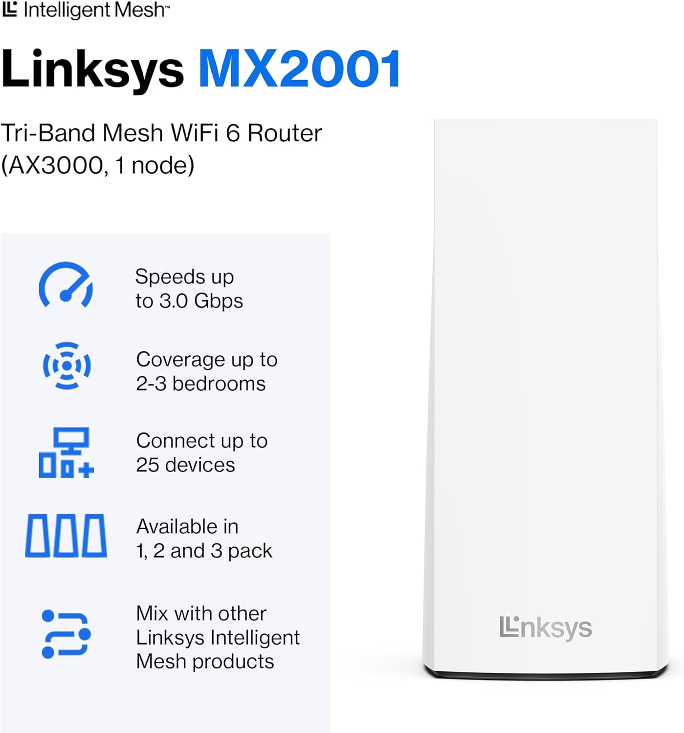 Router Mesh Wi-Fi Atlas 6 Băng tần kép AX3000 Linksys MX2001-AH