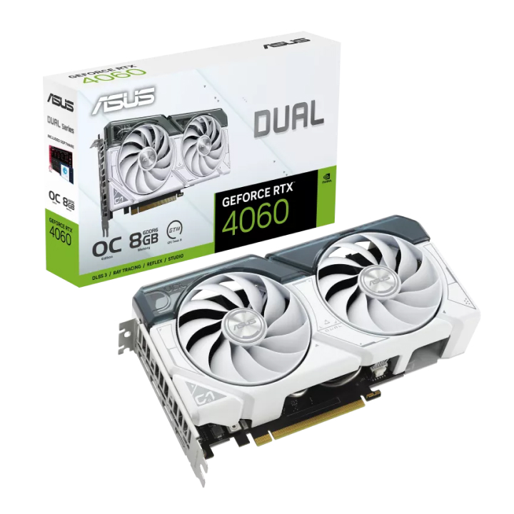 Card màn hình ASUS Dual GeForce RTX™ 4060 White OC Edition 8GB GDDR6 (DUAL-RTX4060-O8G-WHITE)