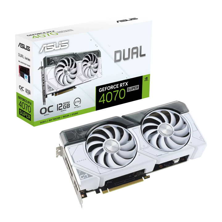 Card màn hình ASUS Dual GeForce RTX™ 4070 SUPER White OC Edition 12GB GDDR6X (DUAL-RTX4070S-O12G-WHITE)