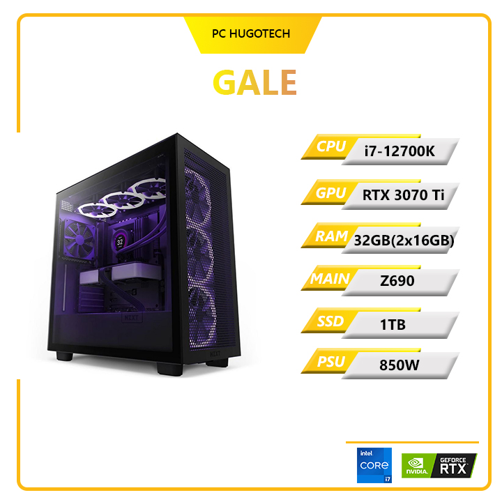 PC Hugotech Gale 3070 Ti (i7-12700K/VGA RTX 3070 Ti/RAM 32GB(2x16GB)/Z690/SSD 1TB/850W)