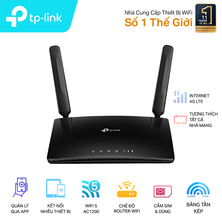 Router Wi-Fi Băng Tần Kép 4G LTE AC1200 TP-Link Archer MR400