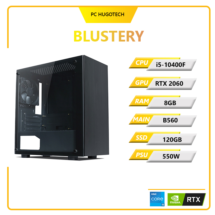 PC Hugotech Blustery 2060 (i5-10400F/VGA RTX 2060/RAM 16GB(2x8GB)/B660/SSD 500GB/450W)