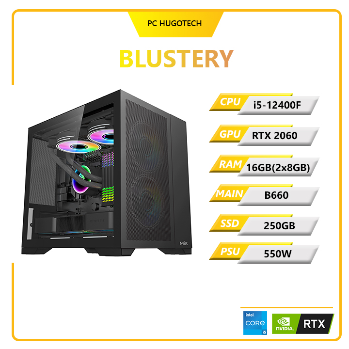 PC Hugotech Blustery 2060 (i5-12400F/VGA RTX 2060/RAM 16GB(2x8GB)/B660/SSD 250GB/550W)