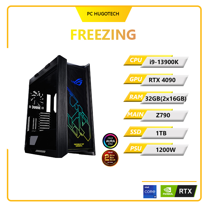 PC Hugotech Freezing 4090 (i9-13900K/VGA RTX 4090/RAM 16GB x2/Z790/SSD 1TB/1200W)