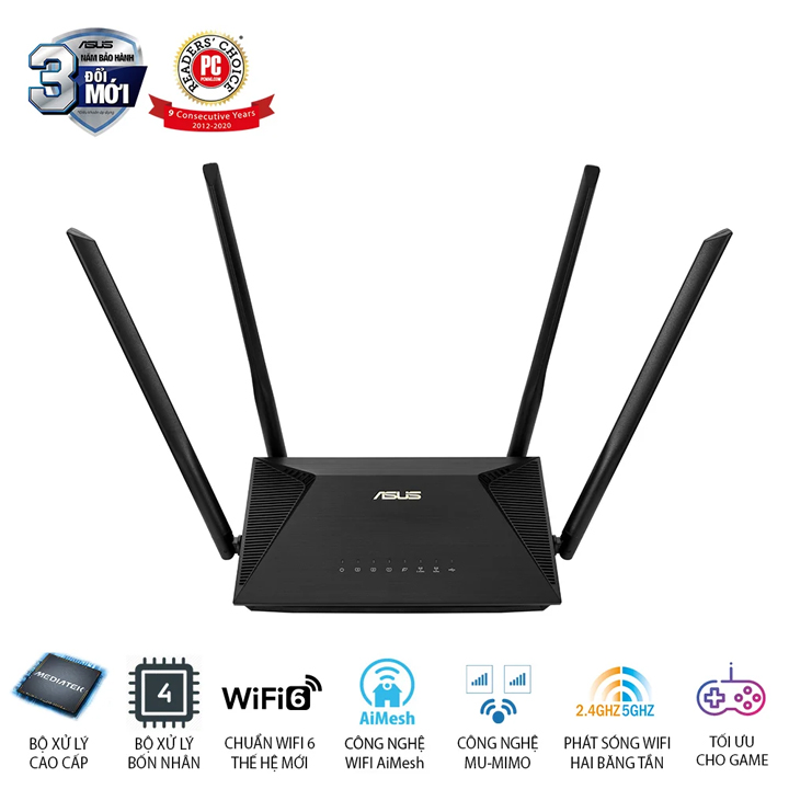 Gaming Router Wi-Fi 6 Băng tần kép chuẩn AX1800 ASUS RT-AX53U