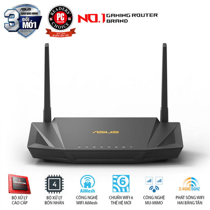 Gaming Router Wi-Fi 6 Băng tần kép chuẩn AX1800 ASUS RT-AX56U