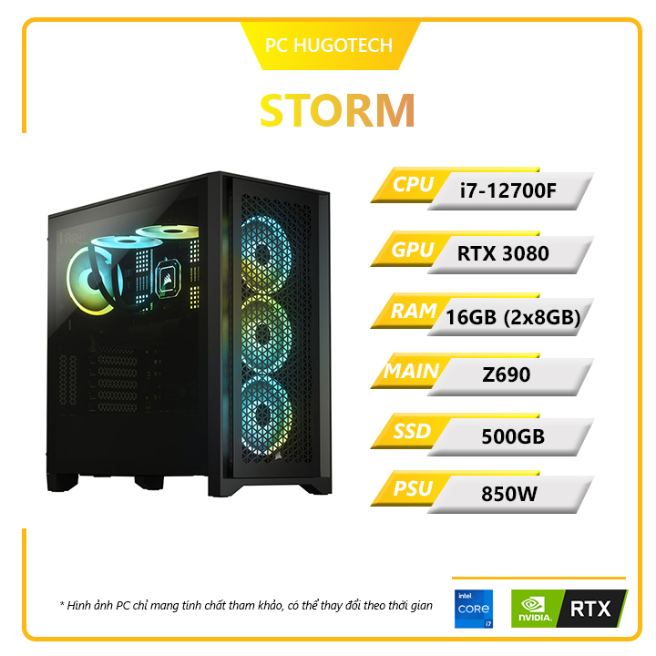 PC Hugotech Storm 3080 (i7-12700F/VGA RTX 3080/RAM 16GB(2x8GB)/Z690/SSD 500GB/850W)