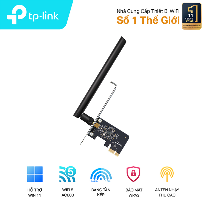 Card mạng WiFi Băng Tần Kép PCI Express AC600 TP-Link Archer T2E