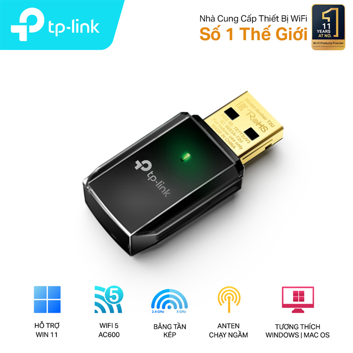 USB Wi-Fi Băng tần kép AC600 TP-Link Archer T2U