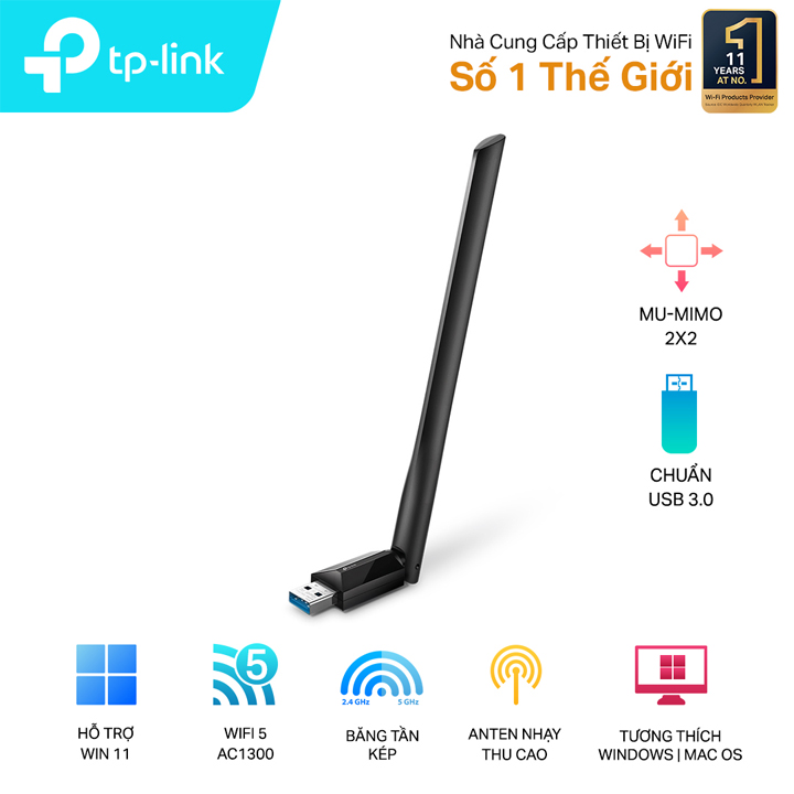 USB Wi-Fi băng tần kép AC1300 TP-Link Archer T3U Plus