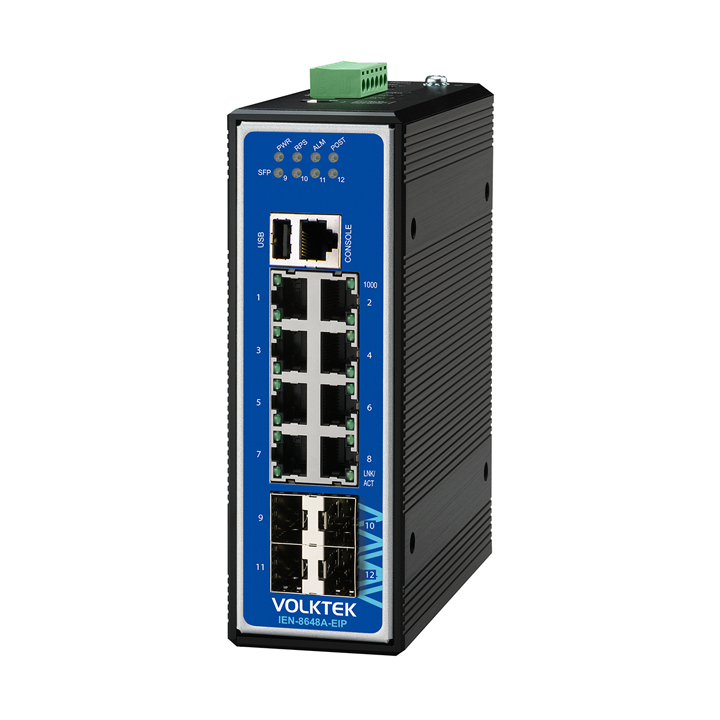 Bộ chuyển mạch công nghiệp VOLKTEK IEN-8648A-EIP 8-Port Gigabit PoE + 4 SFP GbE