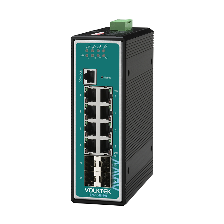 Bộ chuyển mạch công nghiệp VOLKTEK IEN-8648-PN 8-Port Gigabit + 4 SFP GbE (PROFINET Approval)