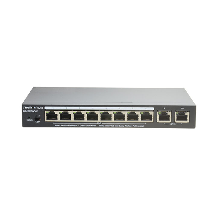 Smart Cloud Managed Switch 10 cổng PoE Gigabit Reyee Ruijie RG-ES210GC-LP