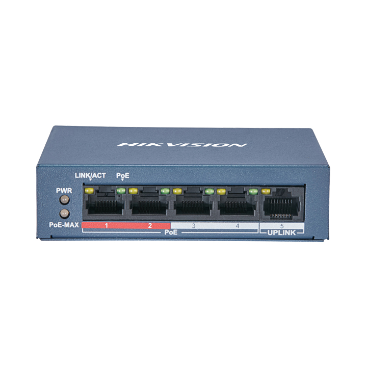 Switch 4 cổng 100Mbps PoE + 1 cổng Uplink 100Mbps Hikvision DS-3E0105P-E(B)