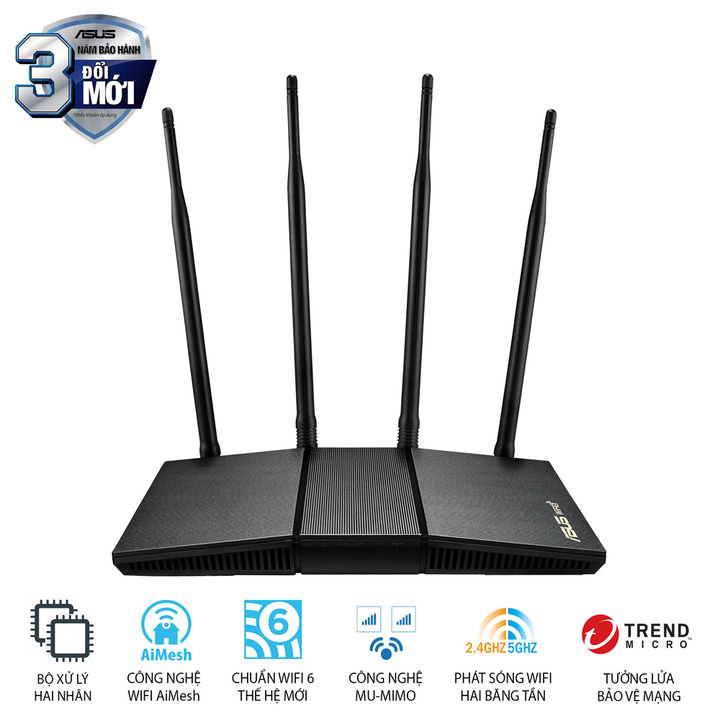 Router Wi-Fi 6 Xuyên tường chuẩn AX1800 ASUS RT-AX1800HP