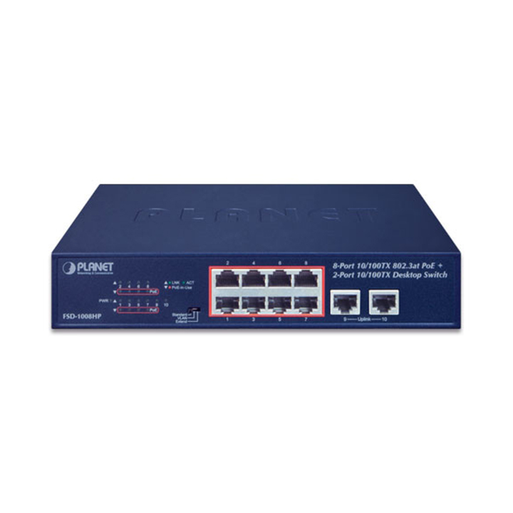 Switch PoE PLANET FSD-1008HP (8 port 100Mbps PoE + 2 port 100Mbps)