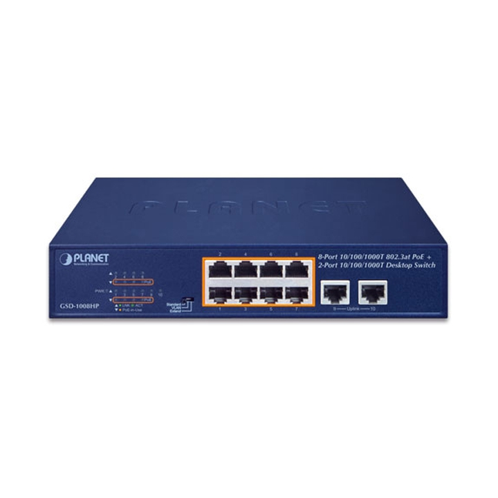 Gigabit Switch PLANET GSD-1008HP (8 Cổng PoE + 2 Cổng Uplink)