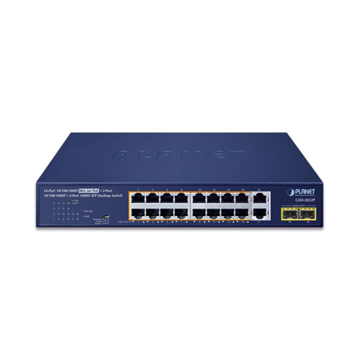 Unmanaged Switch 16 Port GE POE + 2 Port GE + 2 Port 1G SFP PLANET GSD-2022P