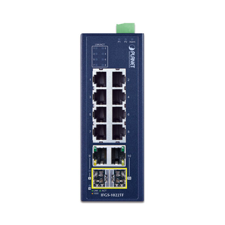 Switch công nghiệp PLANET IFGS-1022TF (8 Cổng 100Mbps RJ45 + 2 x 1G TP/SFP Combo)