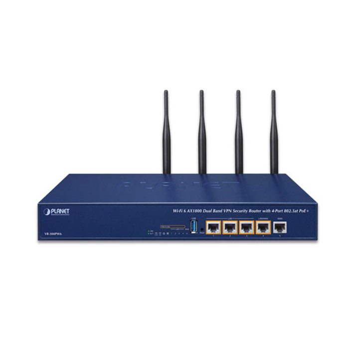 Router VPN Security Wi-Fi 6 AX2400 2.4GHz/5GHz with 4-Port 802.3at PoE+ PLANET VR-300PW6A