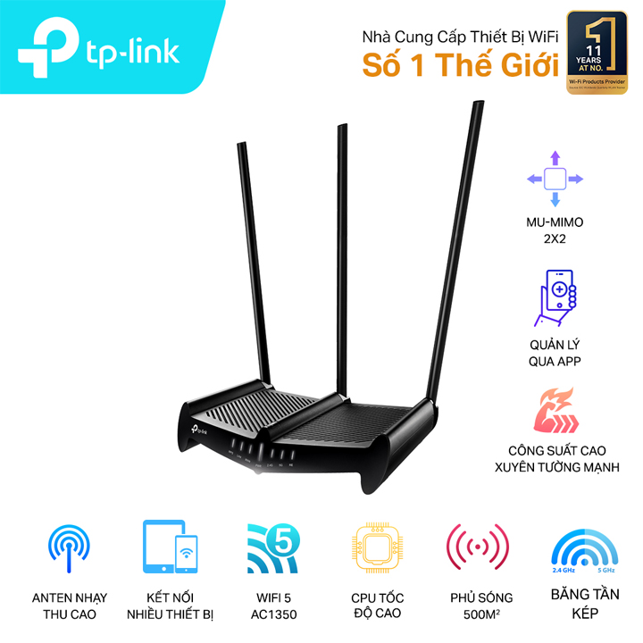 Router Wi-Fi Băng Tần Kép Công Suất Cao AC1350 TP-Link Archer C58HP