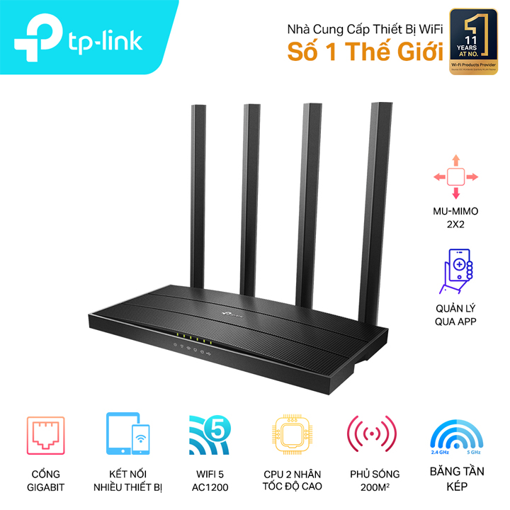 Router Wi-Fi Băng tần kép AC1200 TP-Link Archer C6