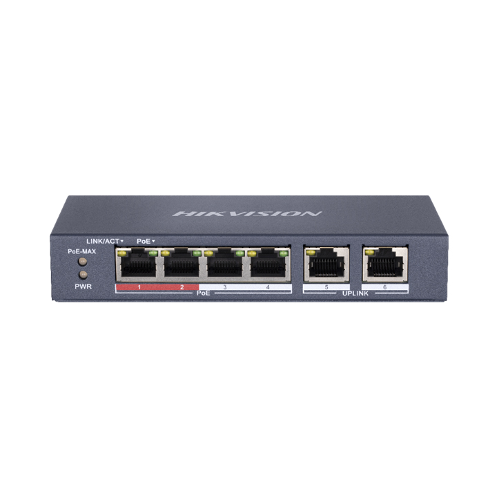 Switch 4 cổng PoE 100Mbps + 2 cổng Uplink 100Mbps Hikvision DS-3E0106P-E/M