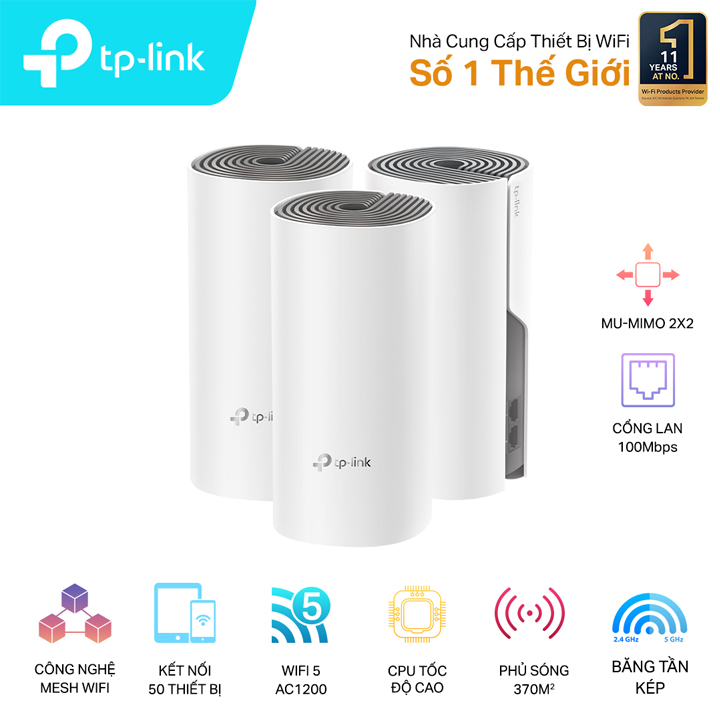 Router Mesh Wi-Fi gia đình chuẩn AC1200 TP-Link Deco E4(3-Pack)