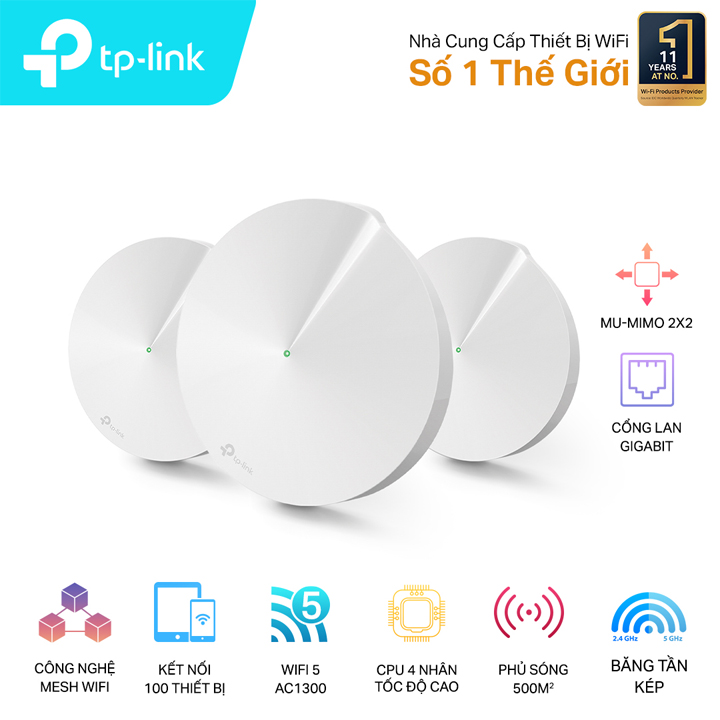 Router Mesh Wi-Fi Băng tần kép chuẩn AC1300 TP-Link Deco M5(3-pack)