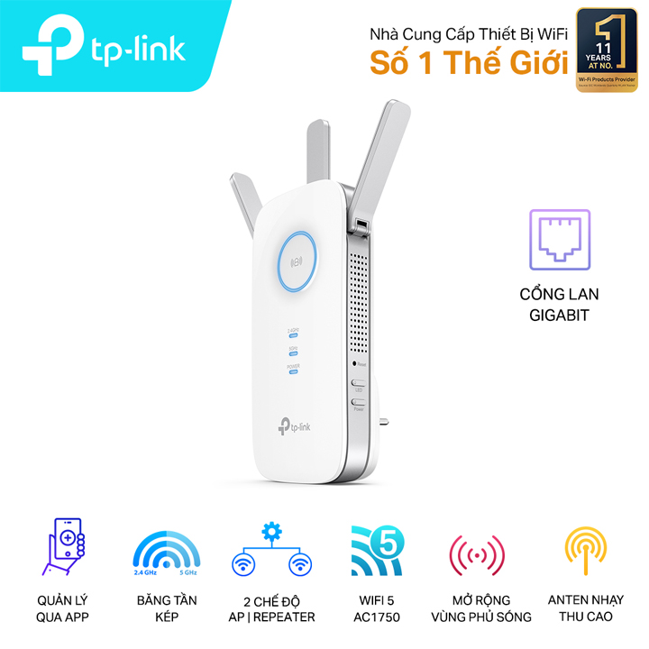 Bộ mở rộng sóng Wi-Fi băng tần kép AC1750 TP-Link RE450