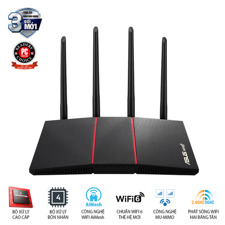 Gaming Router Wi-Fi 6 Băng tần kép chuẩn AX1800 ASUS RT-AX55