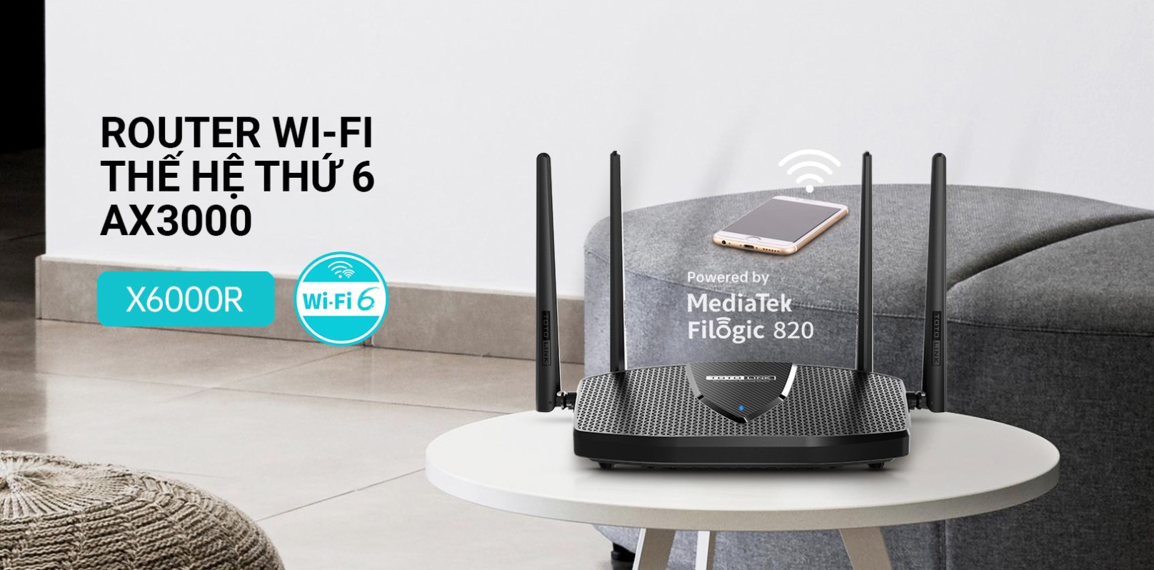 Router Wi-Fi 6 băng tần kép AX3000 TOTOLINK X6000R