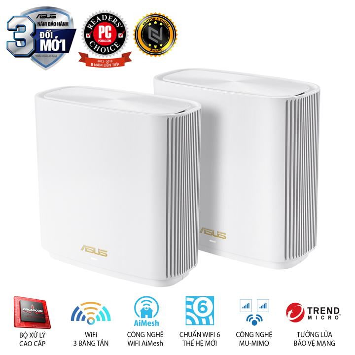 Bộ Router Mesh ZenWiFi 6 Ba băng tần chuẩn AX6600 ASUS XT8 (W-2-PK)