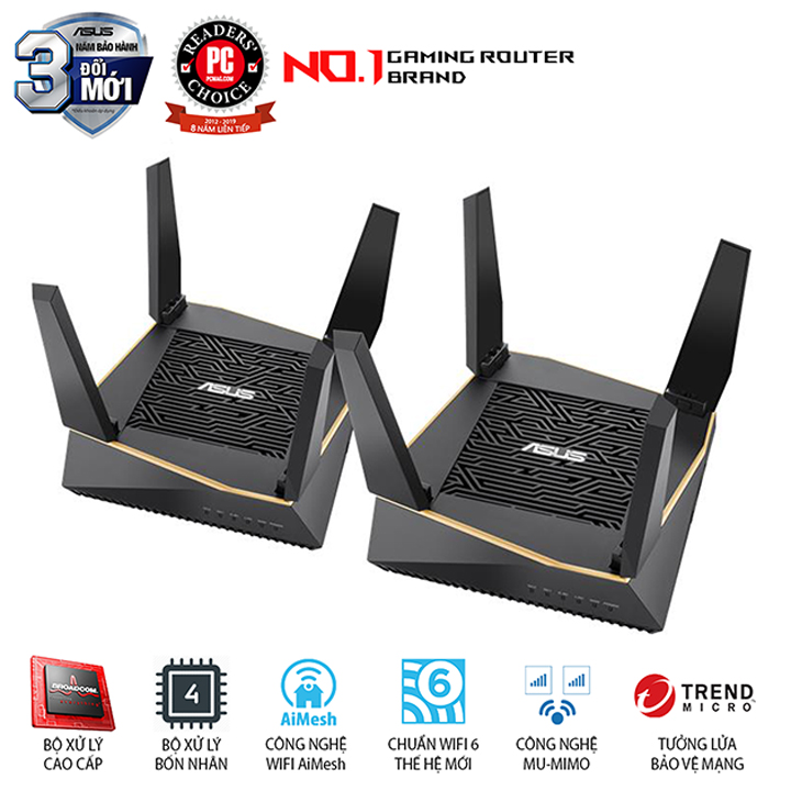 Gaming Router ASUS WiFi 6 AIMESH Tri-Band AX6100Mbps RT-AX92U (2-PK)