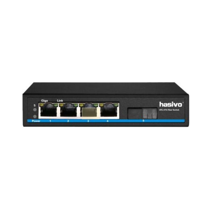 Switch PoE 4 port 100M HASIVO FiberPoE-4F-1S - Chống nắng mưa