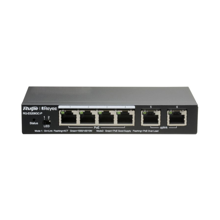 Smart Cloud Managed Switch 4 cổng PoE + 2 cổng Uplink Gigabit Ruijie Reyee RG-ES206GC-P