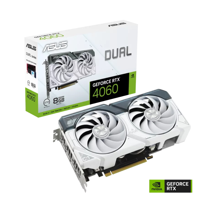 Card màn hình Asus Dual GeForce RTX 4060 White Edition 8GB GDDR6 (DUAL-RTX4060-8G-WHITE)