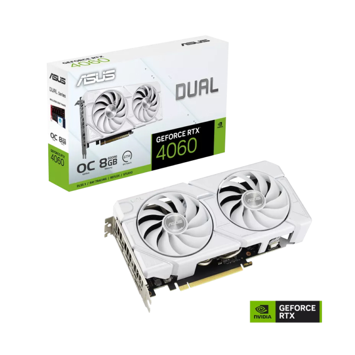 Card màn hình ASUS ASUS Dual GeForce RTX™ 4060 EVO White OC Edition 8GB GDDR6 (DUAL-RTX4060-O8G-EVO-WHITE)